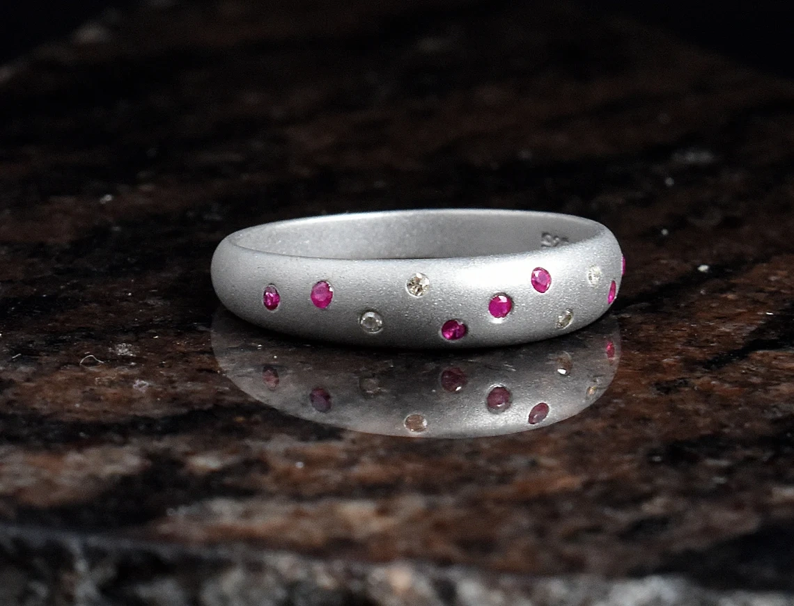 925 Sterling Silver Ruby and Diamond Ring Classy Collection Matte Finish Ruby diamond Precious Multi Gemstone Handmade Wedding Band-11425830