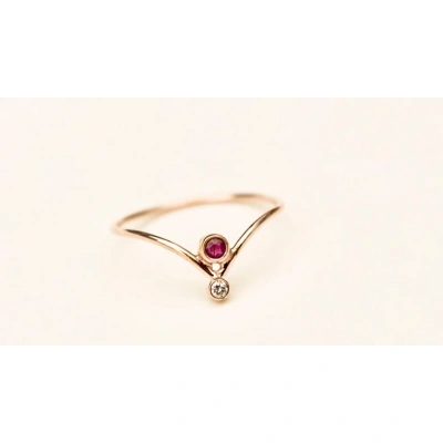 10K Solid Gold Chervron V Shape Ruby Diamond Ring Handmade Stacking Modernist Dainty Ring Minimalist Geometric pointy Unique Statement Ring