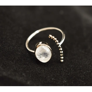 10K Gold Natural White Rainbow Cabochon Moonstone Ring Adjustable Gemstone 10K Solid Gold Dotted Ring Semi Precious Stone Ring Gift for Her