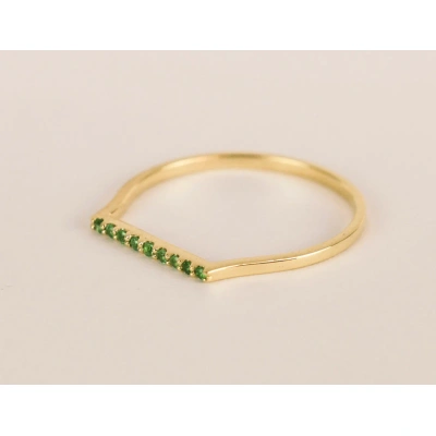 10K Solid Gold Tiny Round Inset Emerald Half Eternity Ring Handmade Stacking Gemstone Ring Dainty Minimal Statement Birthstone knuckle Ring