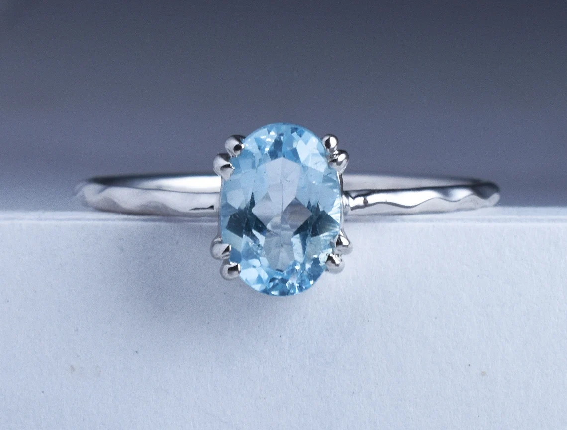 Blue Topaz Ring Renaissance Collection 925 Sterling Silver Dainty Ring Semi Precious Gemstone Ring Everyday Ring Gift idea for Her-10 3/4 US/Uk size – V-1