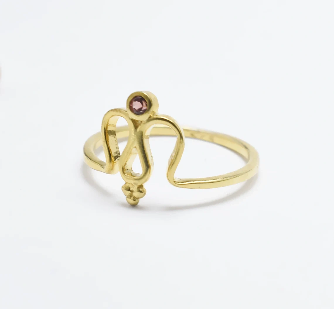 10K Solid Gold Garnet Ring Natural Stone M Ring Organic initial gold ring Semi Precious Stone Gold Ring Handmade Everyday Ring Gift for Her-11427810