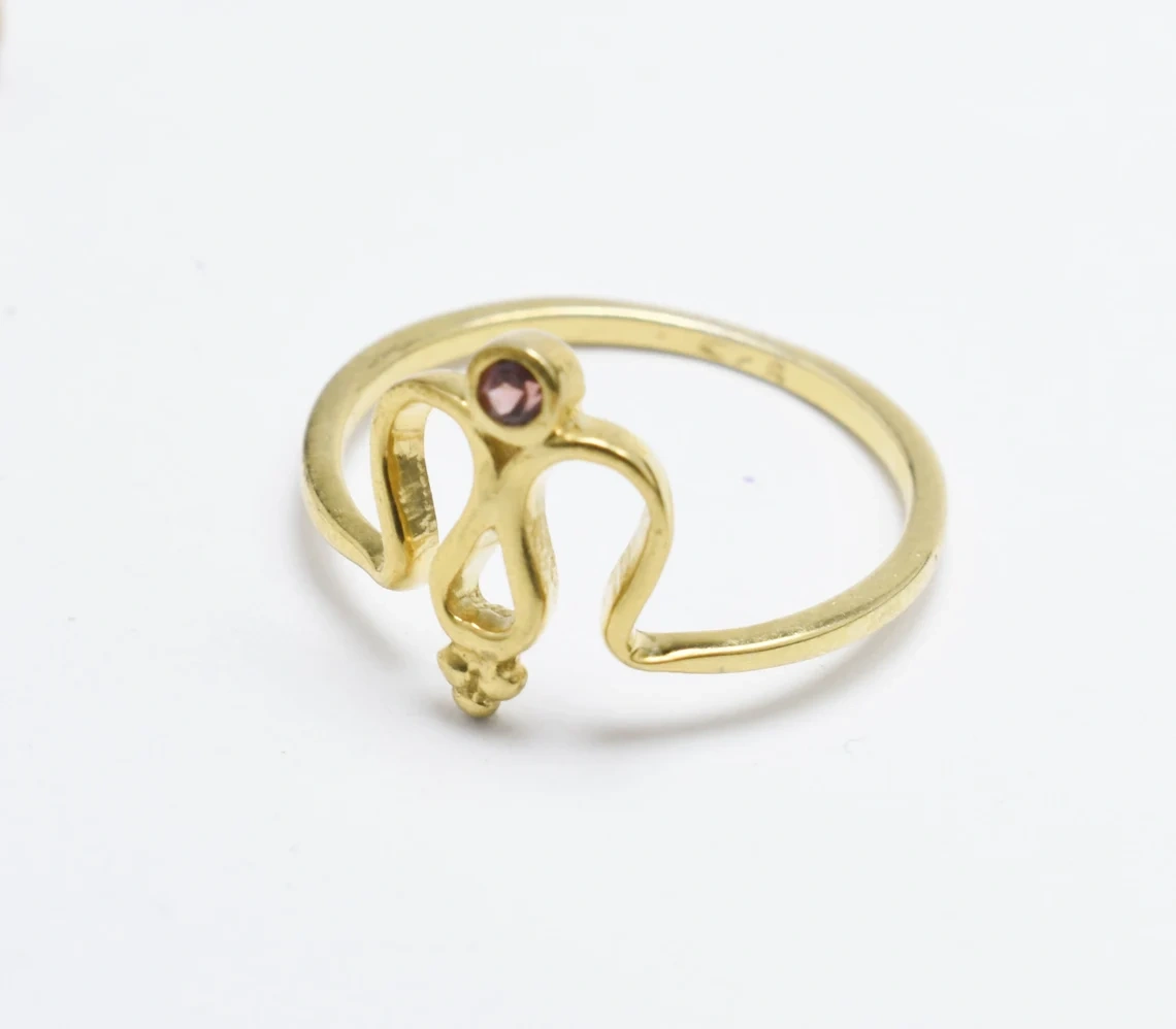 10K Solid Gold Garnet Ring Natural Stone M Ring Organic initial gold ring Semi Precious Stone Gold Ring Handmade Everyday Ring Gift for Her-10 3/4 US/Uk size – V-1