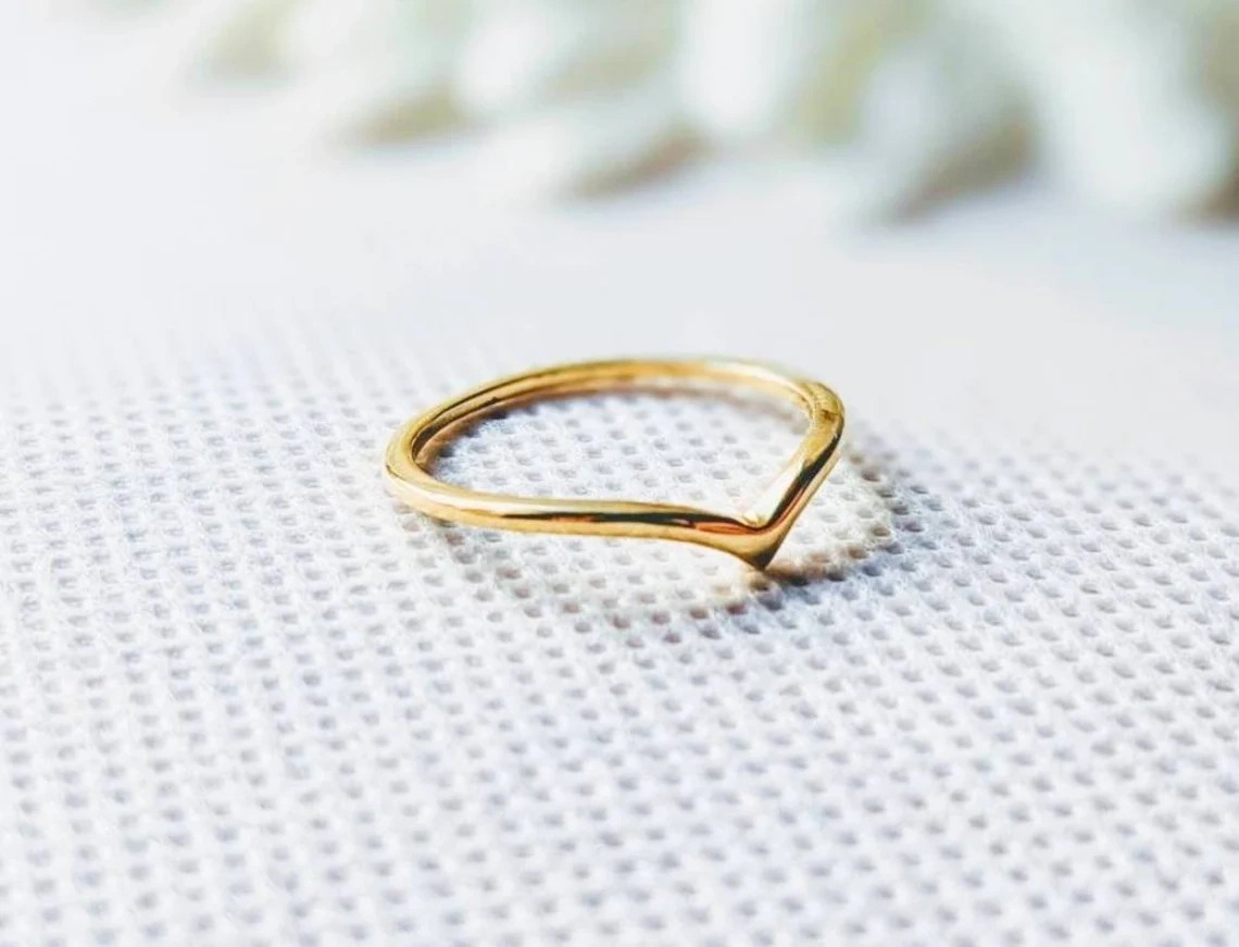 10K Solid Gold Chervron V Shape Ring Handmade Plain Stacking Ring Modernist Dainty Ring Minimalist Geometric pointy Ring Statement Ring-11427902