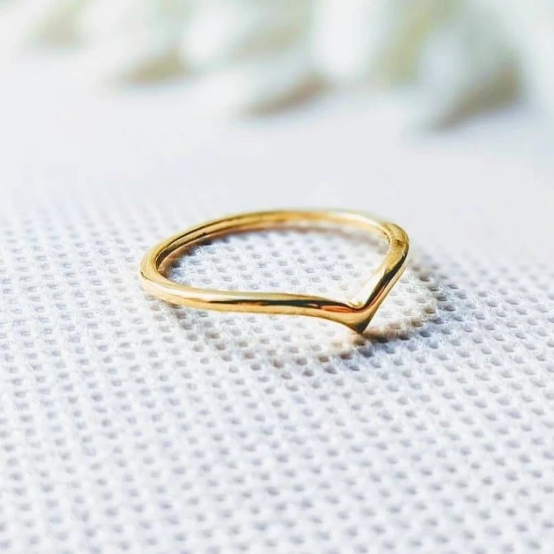 10K Solid Gold Chervron V Shape Ring Handmade Plain Stacking Ring Modernist Dainty Ring Minimalist Geometric pointy Ring Statement Ring-10 3/4 US/Uk size – V-2