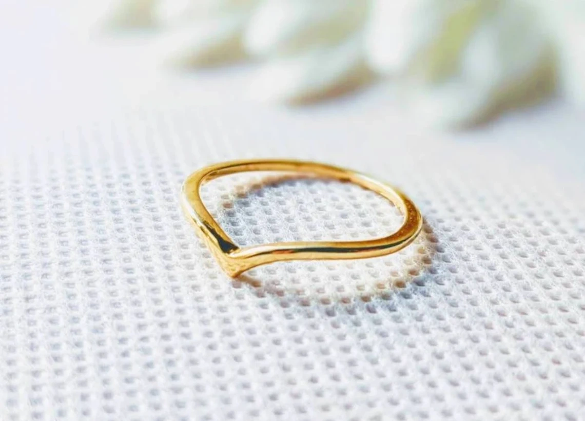 10K Solid Gold Chervron V Shape Ring Handmade Plain Stacking Ring Modernist Dainty Ring Minimalist Geometric pointy Ring Statement Ring-10 3/4 US/Uk size – V-3