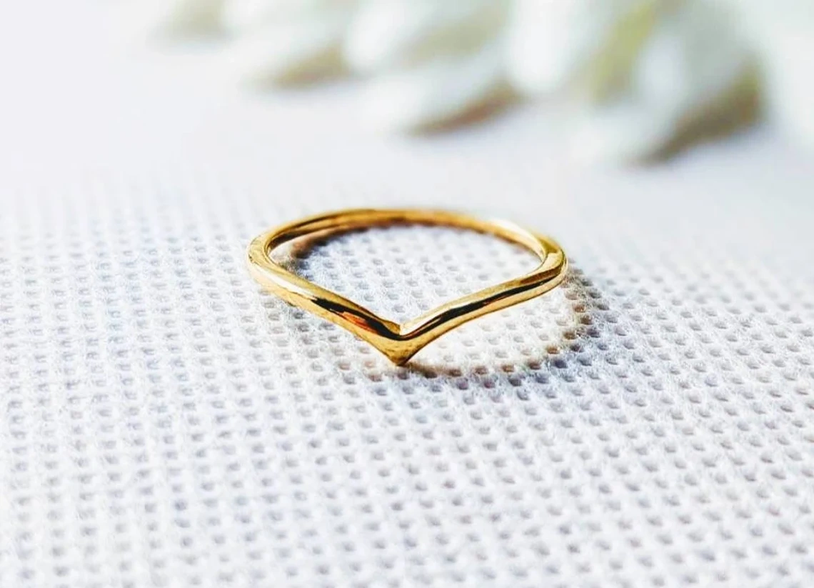 10K Solid Gold Chervron V Shape Ring Handmade Plain Stacking Ring Modernist Dainty Ring Minimalist Geometric pointy Ring Statement Ring-10 3/4 US/Uk size – V-4