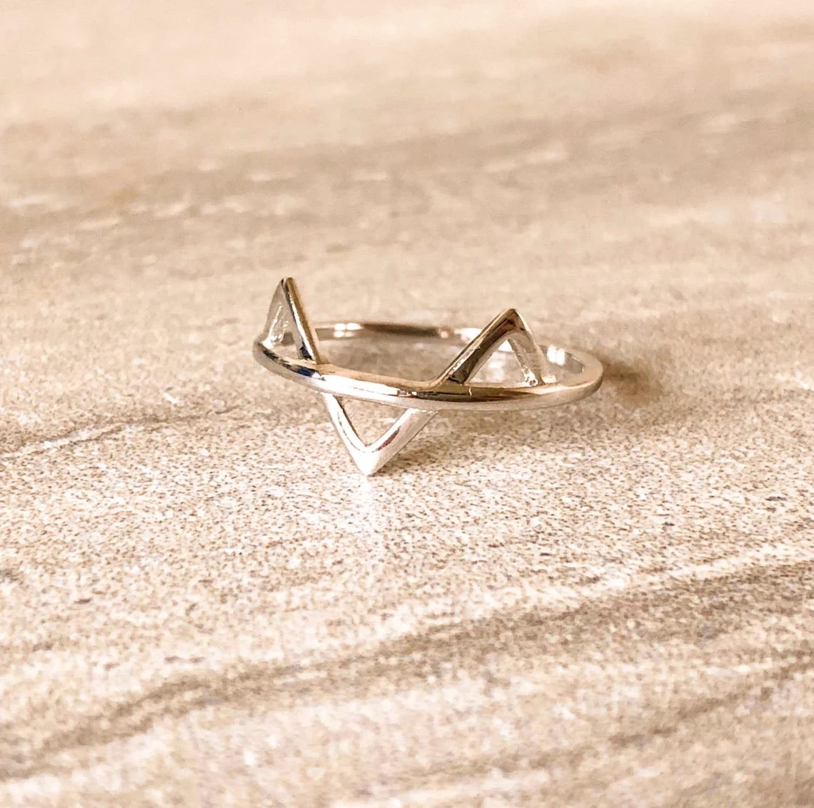 925 Sterling Silver Solid 3 Spikes Triangle Ring Handmade Geometric Dainty Stacking Midi Ring Simple Minimalist Unique Unisex Ring-11429478