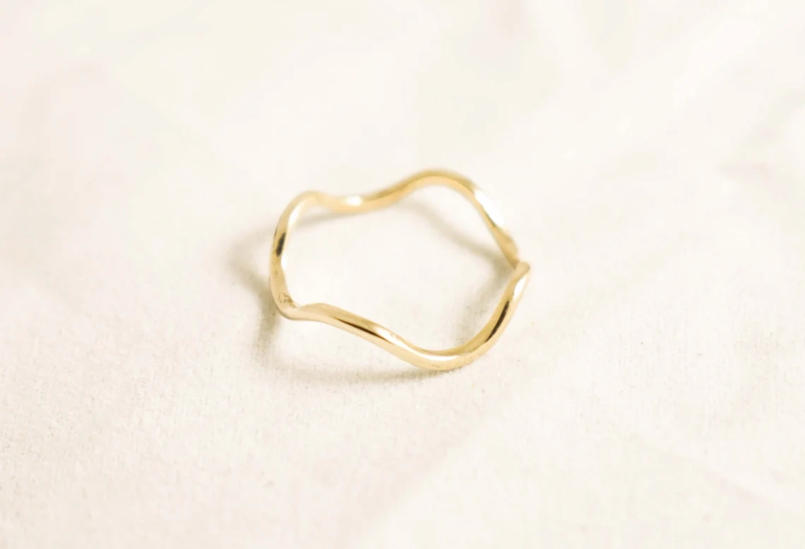 14K Solid Gold Plain Band Ring Sea breeze Charm Ring Knuckle Delicate Ring Boho Zig Zag Minimalist Gold Dainty Stacking Ring Gift for Her-11429386