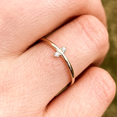 10k solid gold tiny round crystal pinky dainty ring handmade minimalist style stacking knuckle ring semi precious gemstone wedding band