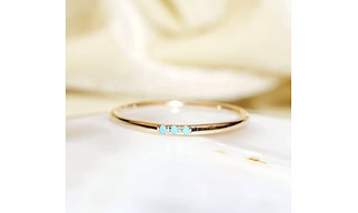 14K Solid Gold 1mm Turquoise Studded Dainty Ring Stacking Semi Precious Stone Minimalist Ring Inset Round Tiny handmade Unique Simple Ring