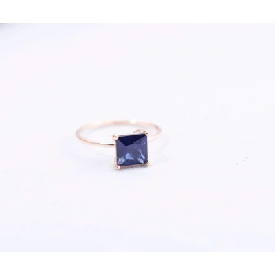 14k Solid Gold Square Iolite Faceted 4mm Princess Cut Iolite Ring September birthstone Simple Dainty Handmade Gemstone Ring Gift for Her