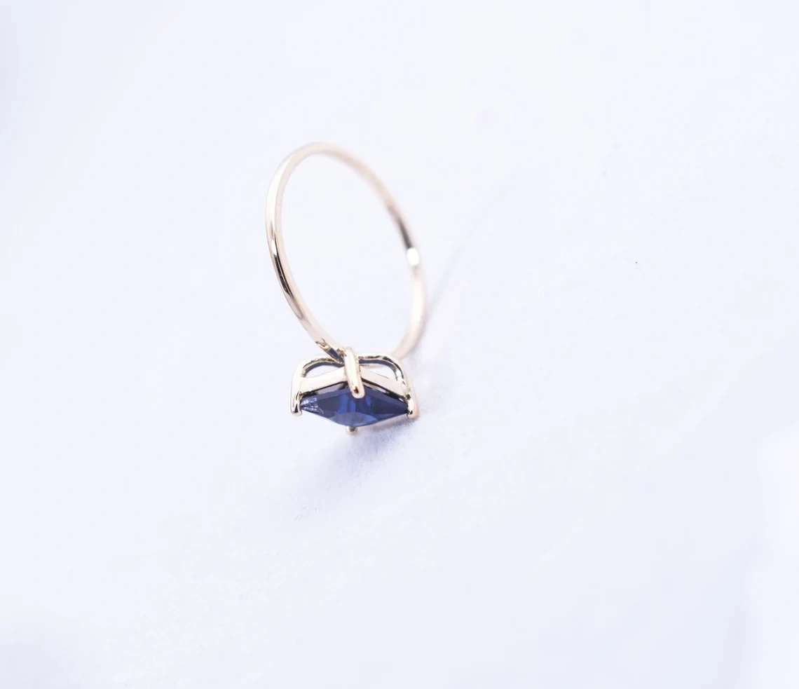 14k Solid Gold Square Iolite Faceted 4mm Princess Cut Iolite Ring September birthstone Simple Dainty Handmade Gemstone Ring Gift for Her-10 3/4 US/Uk size – V-2