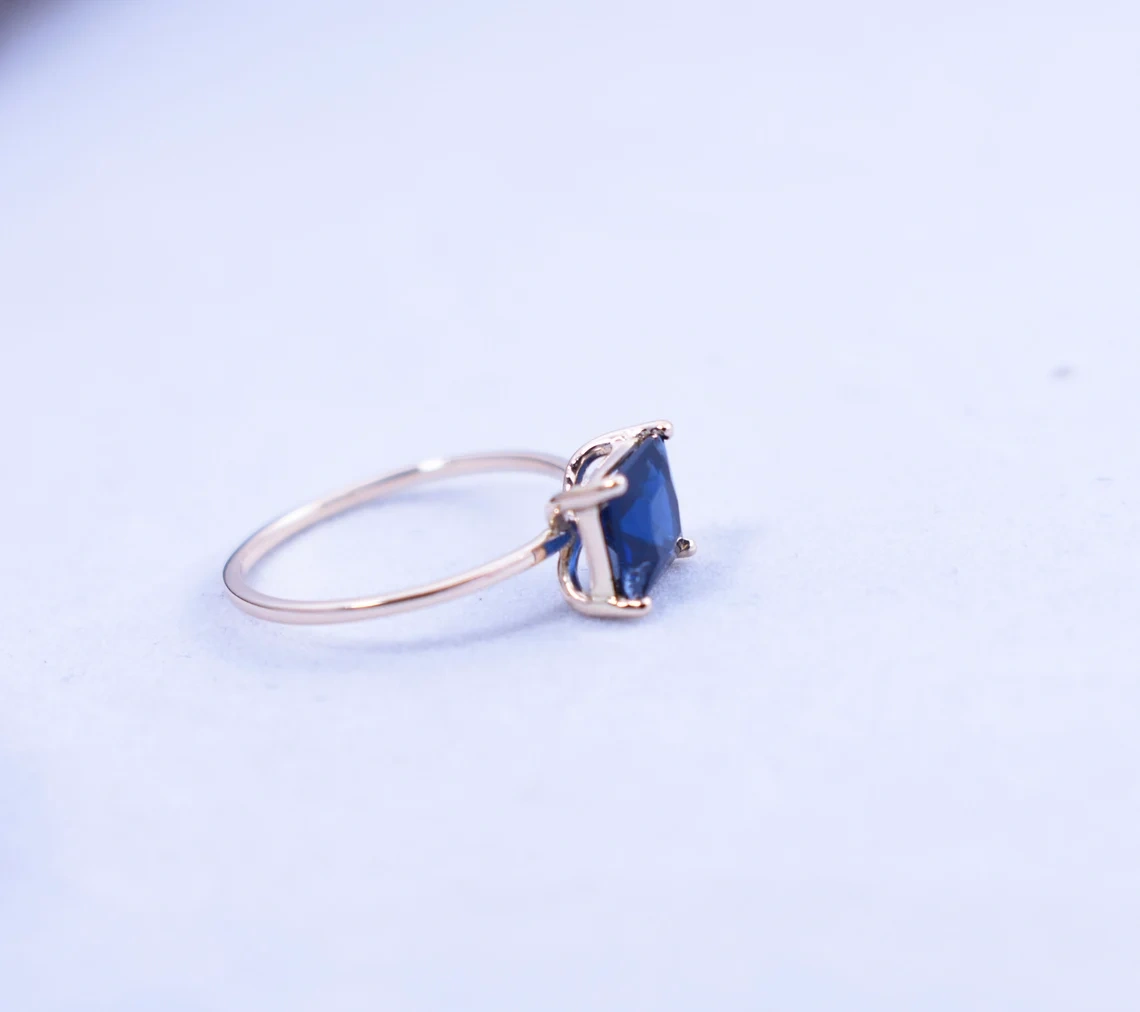 14k Solid Gold Square Iolite Faceted 4mm Princess Cut Iolite Ring September birthstone Simple Dainty Handmade Gemstone Ring Gift for Her-10 3/4 US/Uk size – V-4