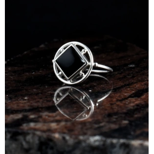 Black Onyx Square Smooth Stone 925 Sterling Silver Ring Promise Ring, Stone Ring, Dainty Ring, Unique Ring, Black Stone Ring