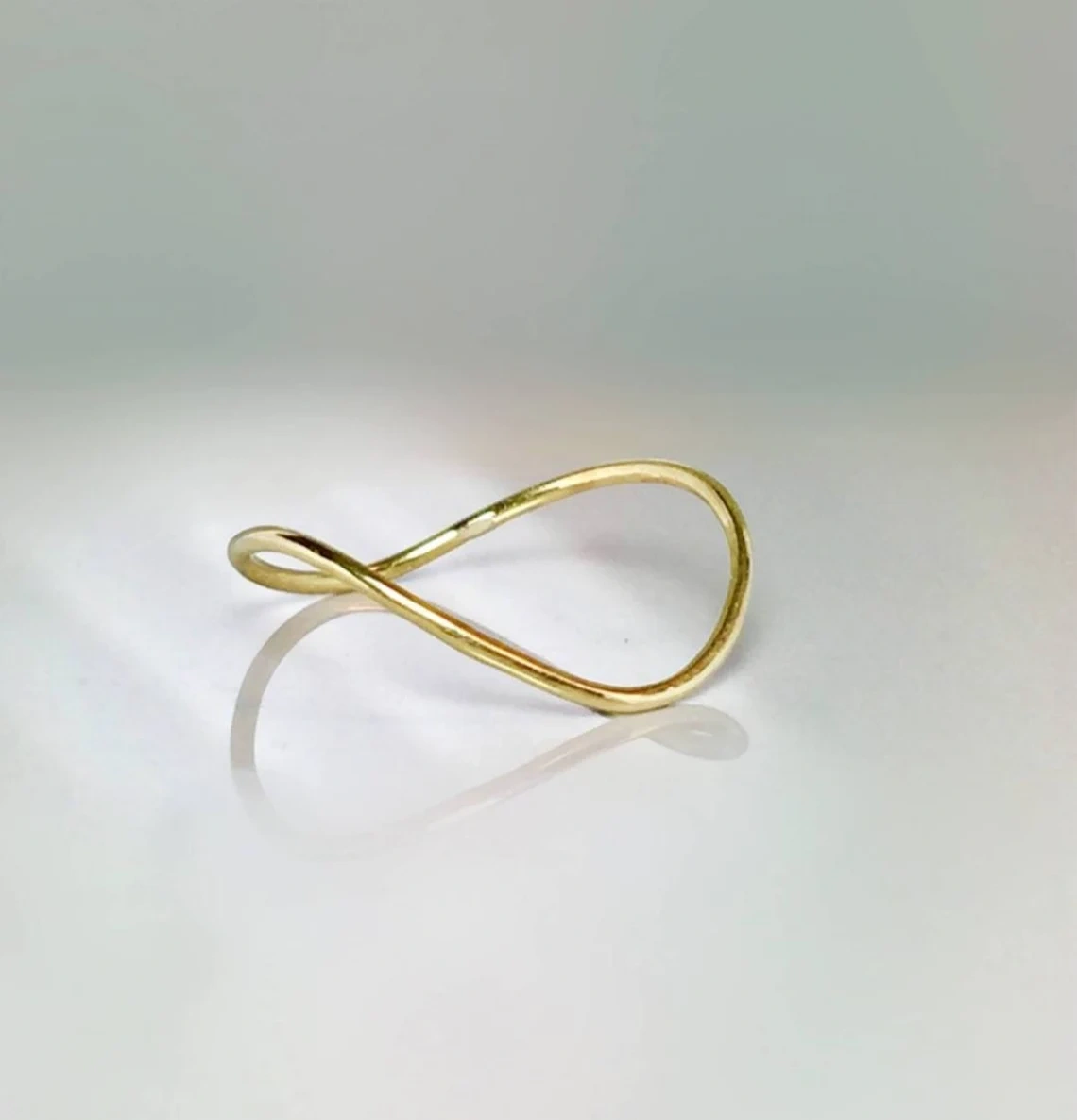 10K Solid Gold Thin Chevron Curved Ring Handmade Delicate Ocean Wave Stacking Thumb Ring Dainty Minimalist Gold knuckle Bohu Style Midi Ring-11431622