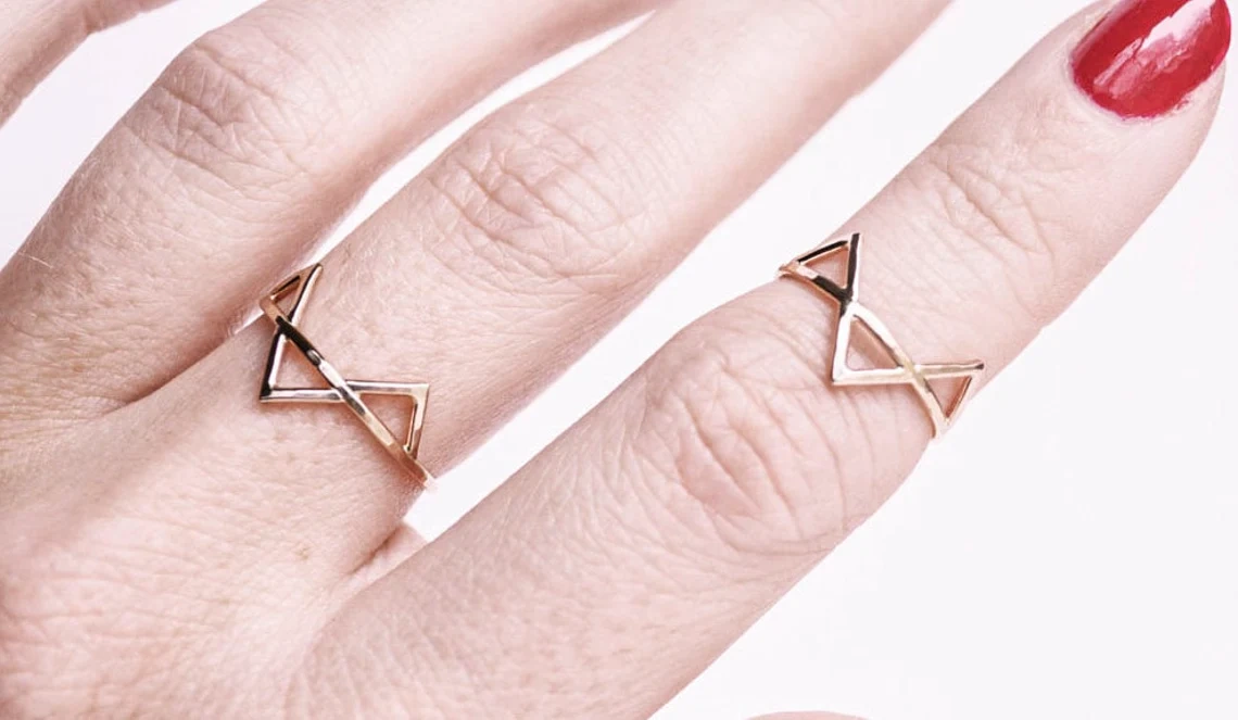 14K Solid Gold 3 Spikes Handmade Plain Stacking Ring Modernist Dainty Stacking Minimalist Jewelry Boho Style Statement Three Spike Ring-10 3/4 US/Uk size – V-1