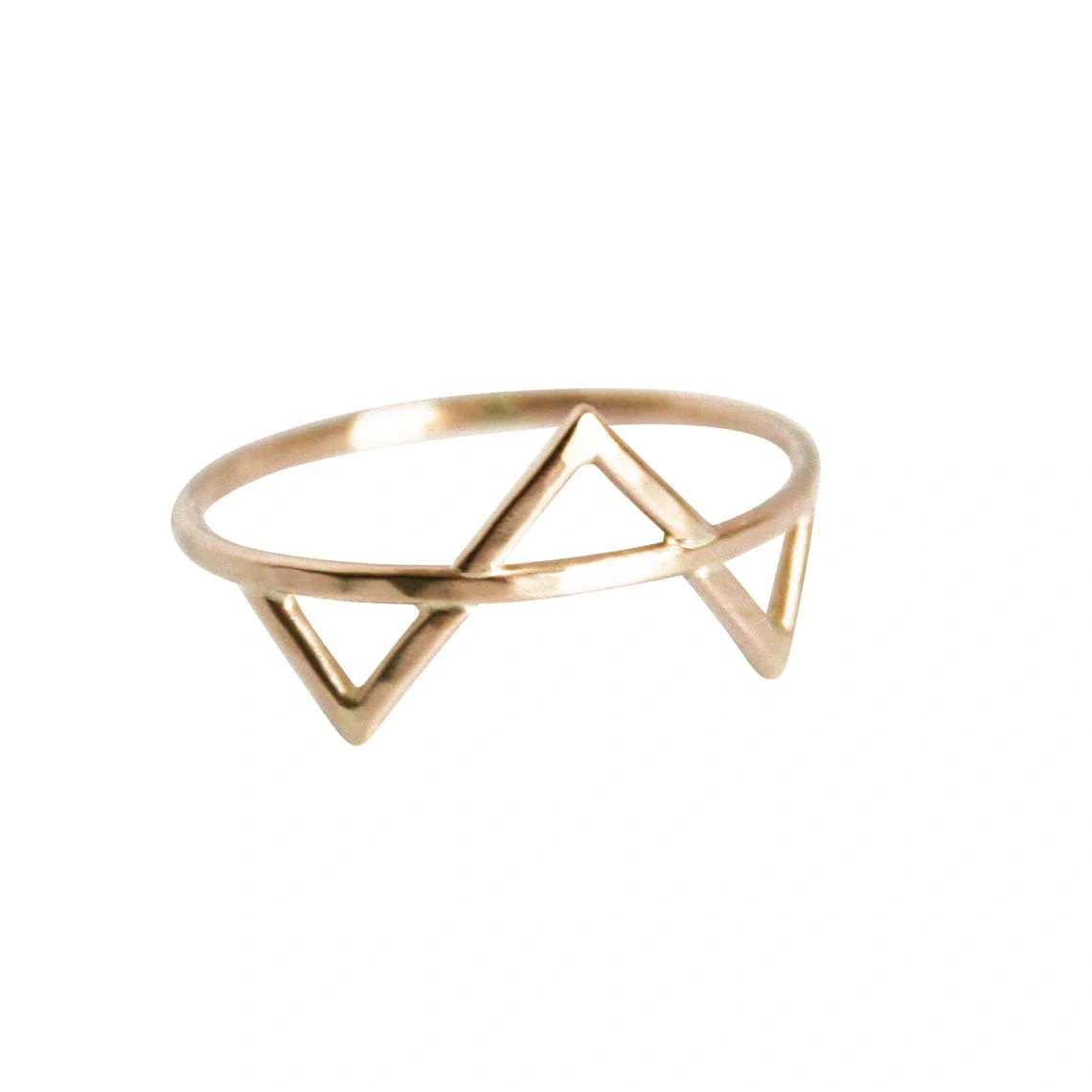14K Solid Gold 3 Spikes Handmade Plain Stacking Ring Modernist Dainty Stacking Minimalist Jewelry Boho Style Statement Three Spike Ring-10 3/4 US/Uk size – V-3