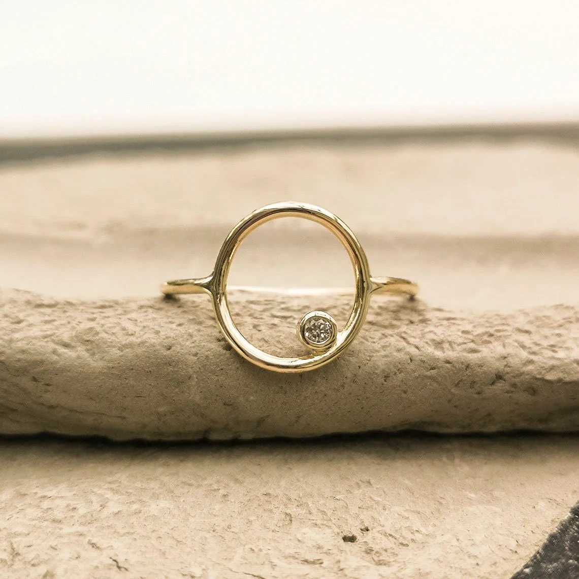 10K Solid Gold Round Tiny Crystal Karma Thin Ring Handmade Stacking Modernist Dainty Ring Minimalist Geometric Circle Unique Statement Ring-11440324