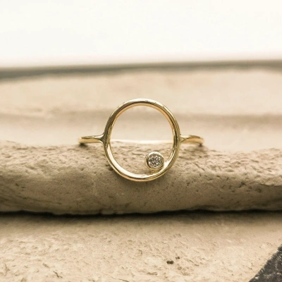 10K Solid Gold Round Tiny Crystal Karma Thin Ring Handmade Stacking Modernist Dainty Ring Minimalist Geometric Circle Unique Statement Ring
