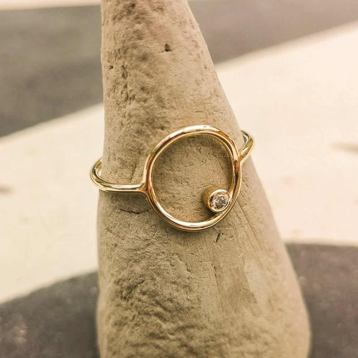 10K Solid Gold Round Tiny Crystal Karma Thin Ring Handmade Stacking Modernist Dainty Ring Minimalist Geometric Circle Unique Statement Ring-10 3/4 US/Uk size – V-2