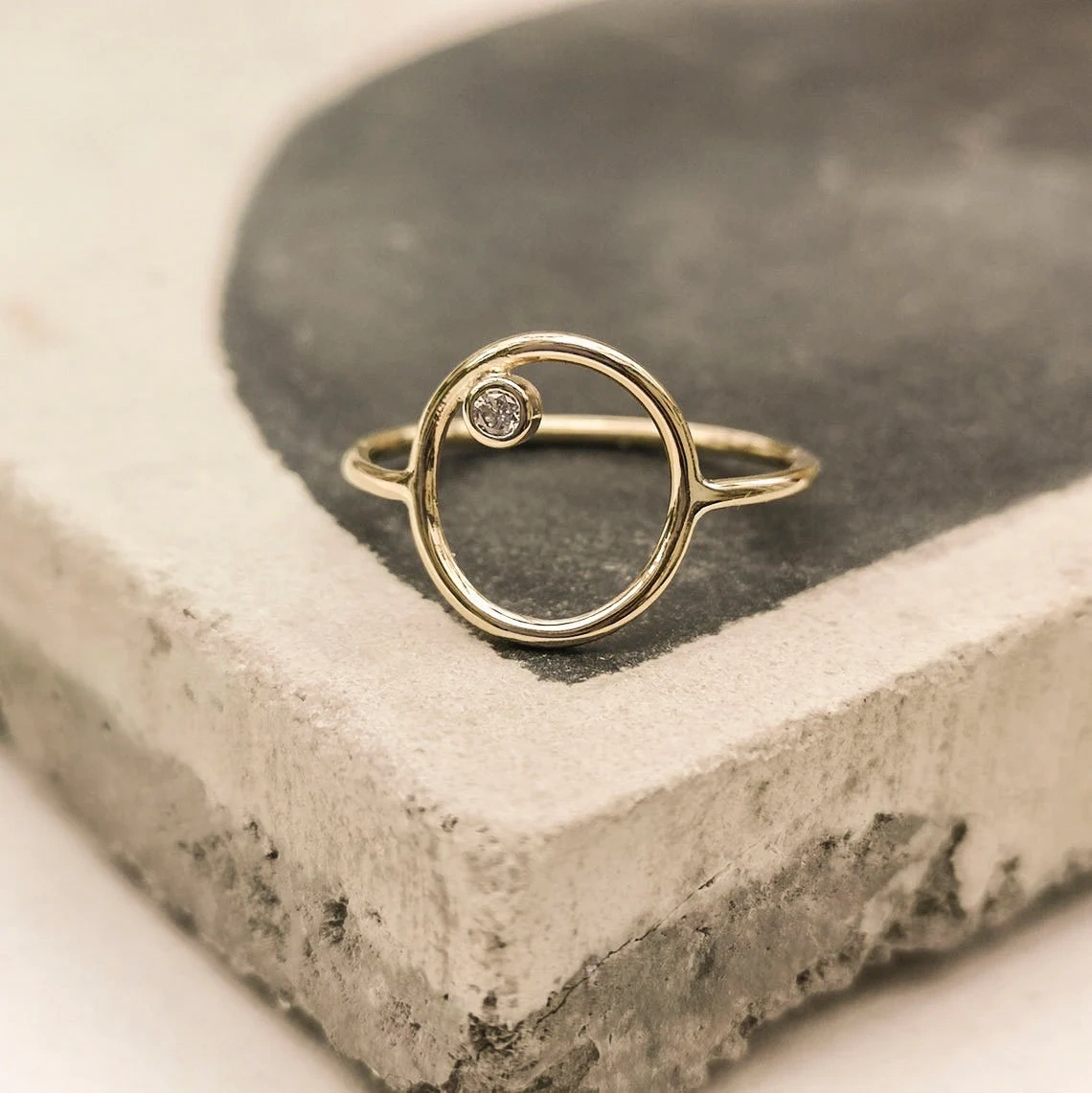 10K Solid Gold Round Tiny Crystal Karma Thin Ring Handmade Stacking Modernist Dainty Ring Minimalist Geometric Circle Unique Statement Ring-10 3/4 US/Uk size – V-3