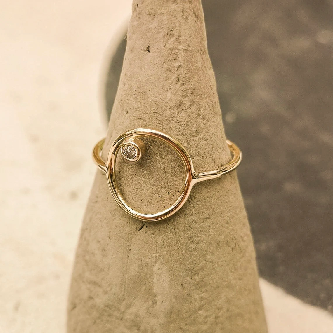 10K Solid Gold Round Tiny Crystal Karma Thin Ring Handmade Stacking Modernist Dainty Ring Minimalist Geometric Circle Unique Statement Ring-10 3/4 US/Uk size – V-4