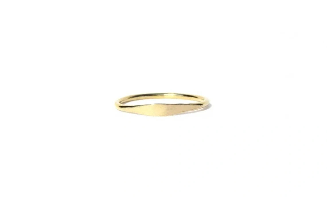 14K Solid Gold Dainty Skinny Statement Band Ring Minimalist Delicate Light Weighted Simple Unique Handmade Gold Stacking Unisex Boho RingV-11440398