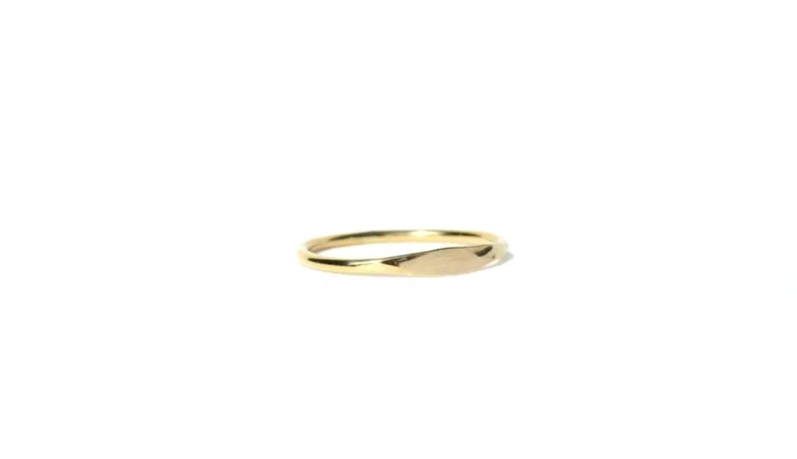 14K Solid Gold Dainty Skinny Statement Band Ring Minimalist Delicate Light Weighted Simple Unique Handmade Gold Stacking Unisex Boho RingV-10 3/4 US/Uk size – V-1