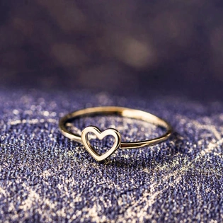 14K Solid Gold Dainty Heart Stacking Statement Ring Love Minimalist Delicate Ring Light Weighted Simple Unique Handmade Gold Open Heart Ring