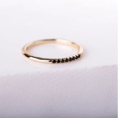 10K Solid Gold Tiny Round Inset Black Zirconia Ring Handmade Delicate Stacking Gemstone Ring Dainty Minimalist Statement Gold knuckle Ring