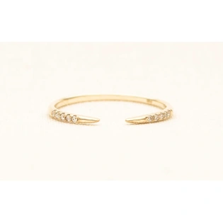 10K Solid Gold Dainty Open End Claw Inset Crystal Stacking Statement Adjustable Ring Handmade Minimal Delicate Ring Simple Unique Thin band