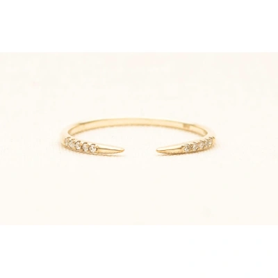 10K Solid Gold Dainty Open End Claw Inset Crystal Stacking Statement Adjustable Ring Handmade Minimal Delicate Ring Simple Unique Thin band