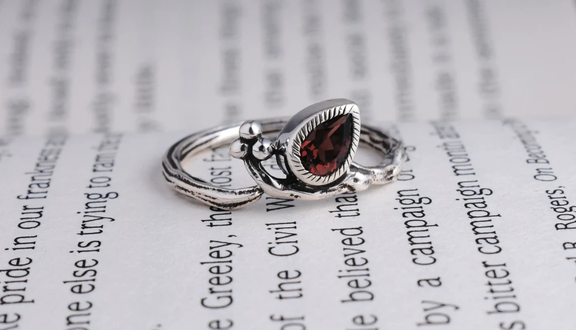 Pear shape faceted Garnet Sterling Silver Ring Quirky Ring Boho Ring Red Stone Ring Oxidized Ring Great Gift For Her Drop Shape Stone Ring-11445216