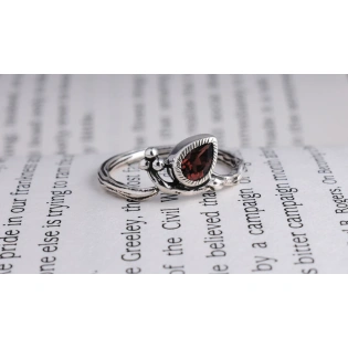 Pear shape faceted Garnet Sterling Silver Ring Quirky Ring Boho Ring Red Stone Ring Oxidized Ring Great Gift For Her Drop Shape Stone Ring