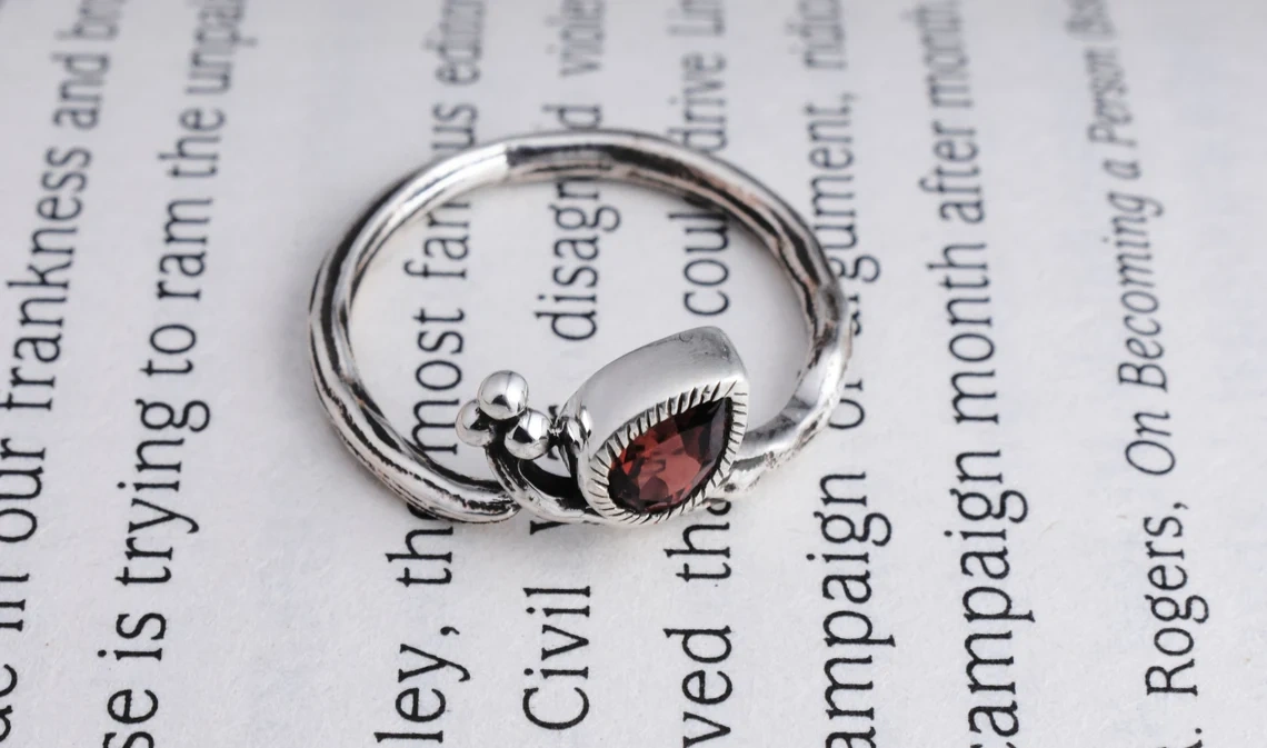 Pear shape faceted Garnet Sterling Silver Ring Quirky Ring Boho Ring Red Stone Ring Oxidized Ring Great Gift For Her Drop Shape Stone Ring-10 3/4 US/Uk size – V-2