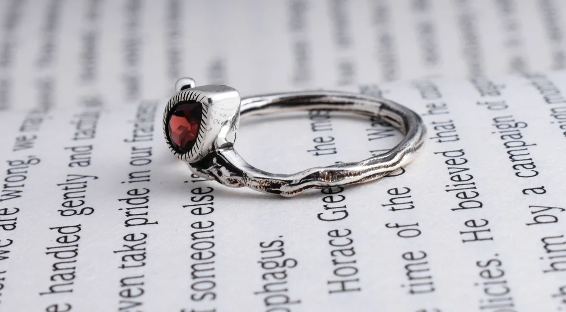 Pear shape faceted Garnet Sterling Silver Ring Quirky Ring Boho Ring Red Stone Ring Oxidized Ring Great Gift For Her Drop Shape Stone Ring-10 3/4 US/Uk size – V-3