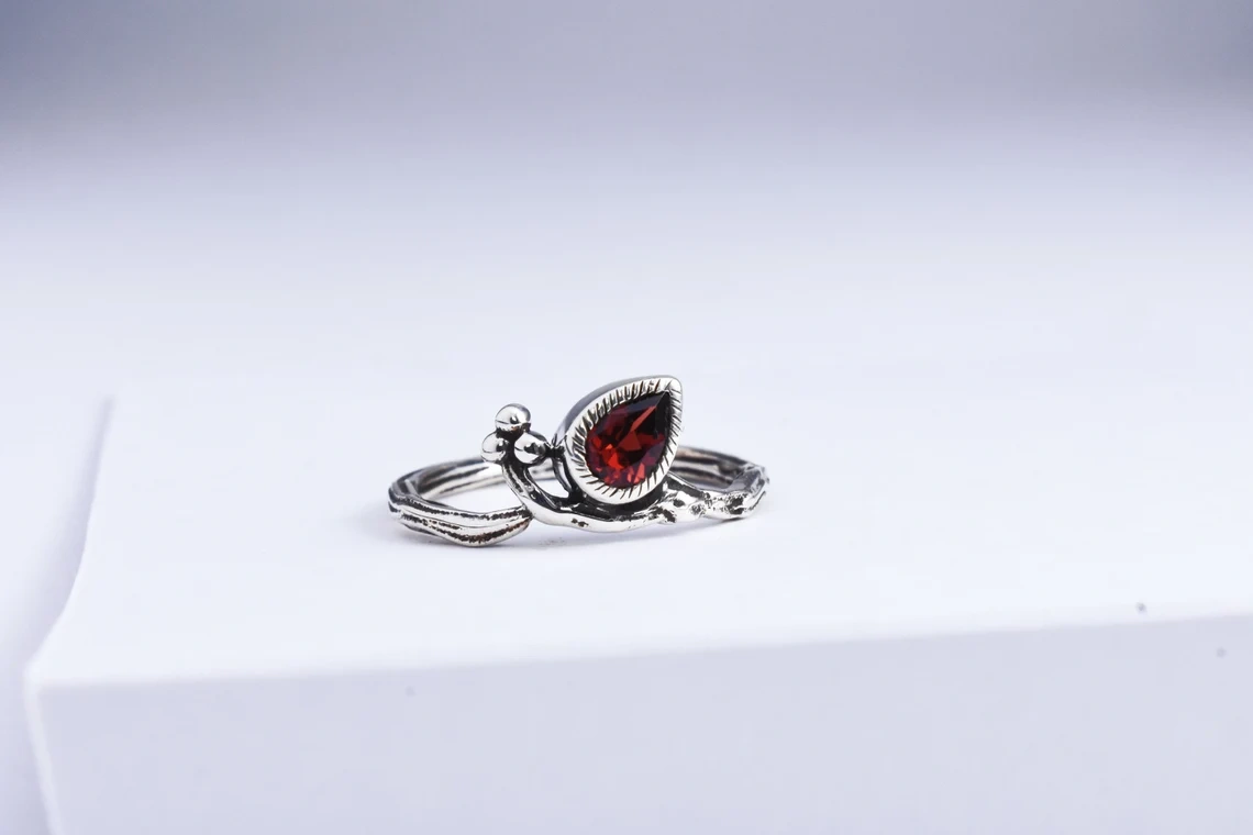 Pear shape faceted Garnet Sterling Silver Ring Quirky Ring Boho Ring Red Stone Ring Oxidized Ring Great Gift For Her Drop Shape Stone Ring-10 3/4 US/Uk size – V-4