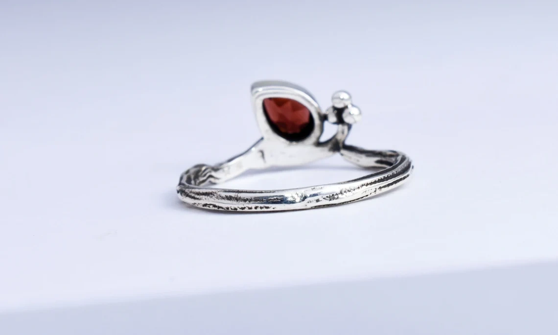 Pear shape faceted Garnet Sterling Silver Ring Quirky Ring Boho Ring Red Stone Ring Oxidized Ring Great Gift For Her Drop Shape Stone Ring-10 3/4 US/Uk size – V-6