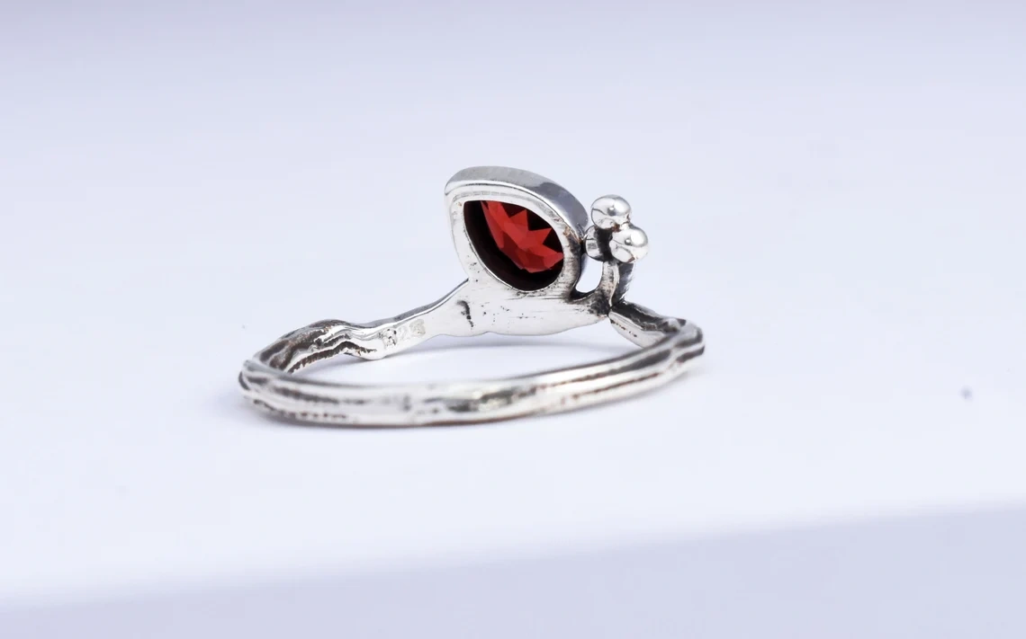 Pear shape faceted Garnet Sterling Silver Ring Quirky Ring Boho Ring Red Stone Ring Oxidized Ring Great Gift For Her Drop Shape Stone Ring-10 3/4 US/Uk size – V-7