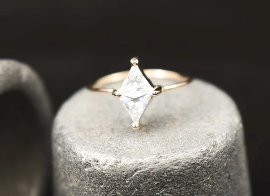 Kite Princess Cut Crystal 10K Solid Gold Ring 10K Gold ring Rock Crystal Minimalist Kite Cut Engagement Ring Inset Stone Handmade Ring-10 3/4 US/Uk size – V-4