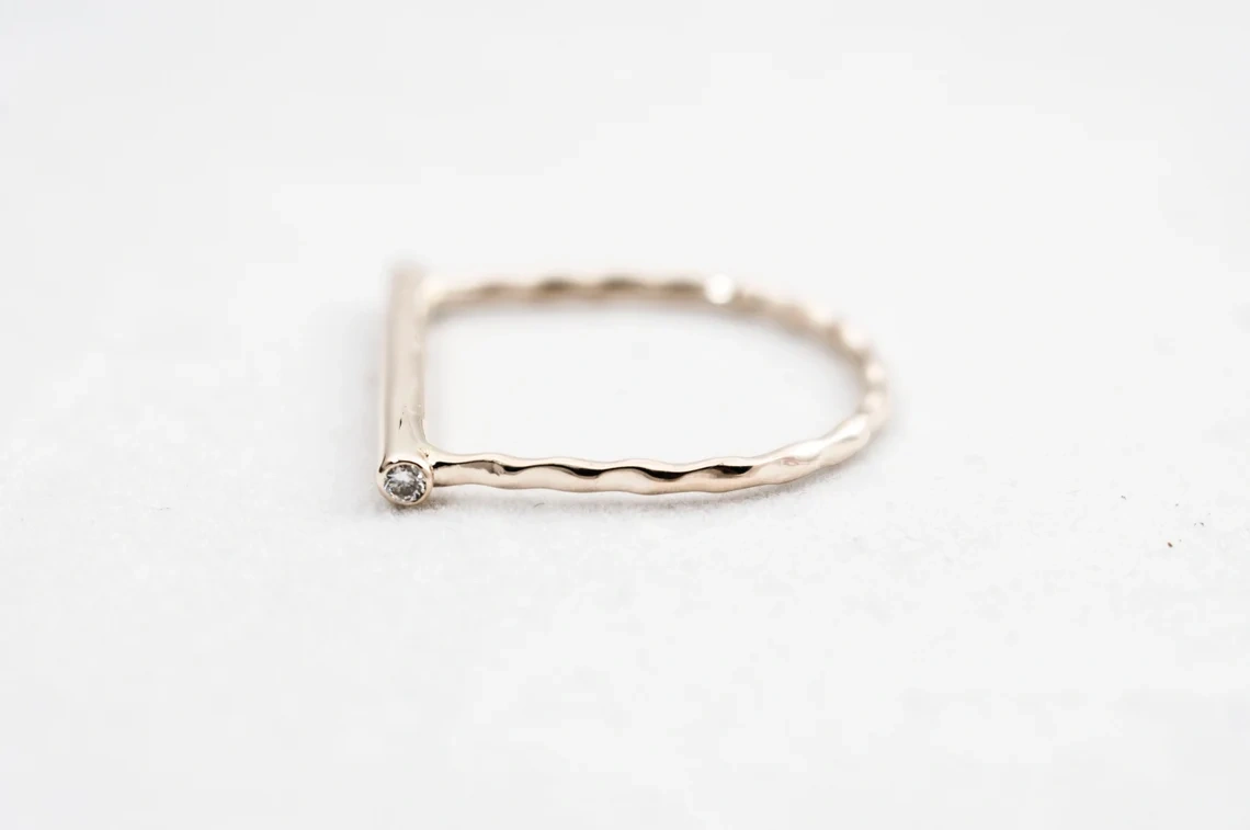 10K Solid Gold 1.8mm Round Diamond Ring Minimalist Gold Ring Light Weight Dainty Thin Stylish Unisex Ring 10K Gold Delicate Stacking Ring-10 3/4 US/Uk size – V-1