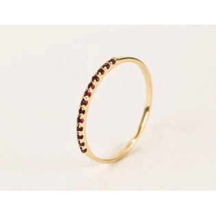 14K Solid Gold Tiny Round Inset Ruby Half Eternity Ring Handmade Stacking Gemstone Ring Dainty Minimal Statement Birthstone knuckle Ring