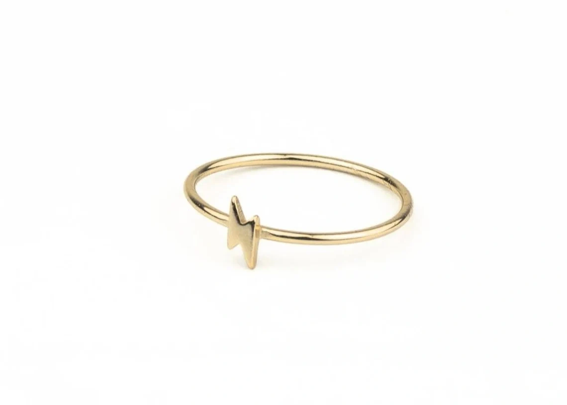 10K Solid Gold Tiny lighting Bolt Zig Zag Ring Handmade Plain Stacking Ring Modernist Dainty Stacking Minimalist thunderbolt Pointy Ring-11446984