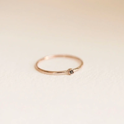 14K Solid Gold Black Diamond Ring Handmade Dainty Diamond Studded Stacking  Ring Precious Stone Gold Ring Minimalist Everyday Ring for Her