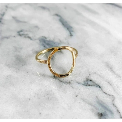 10K Solid Gold Hammered Karma Ring Handmade Open Circle Geometric Stacking Ring Dainty Textured Minimalist Statement Gold knuckle Ring