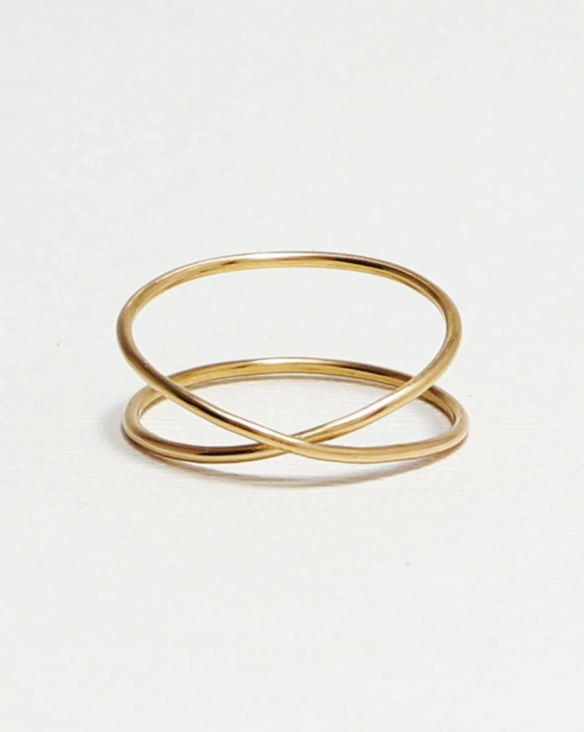 14K Solid Gold Split Shank Wire Ring Stacking Dainty Minimalist Super thin Handmade Ring Modern Double Band Delicate Unisex Criss Cross Ring-11451206