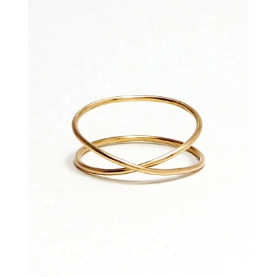 14K Solid Gold Split Shank Wire Ring Stacking Dainty Minimalist Super thin Handmade Ring Modern Double Band Delicate Unisex Criss Cross Ring