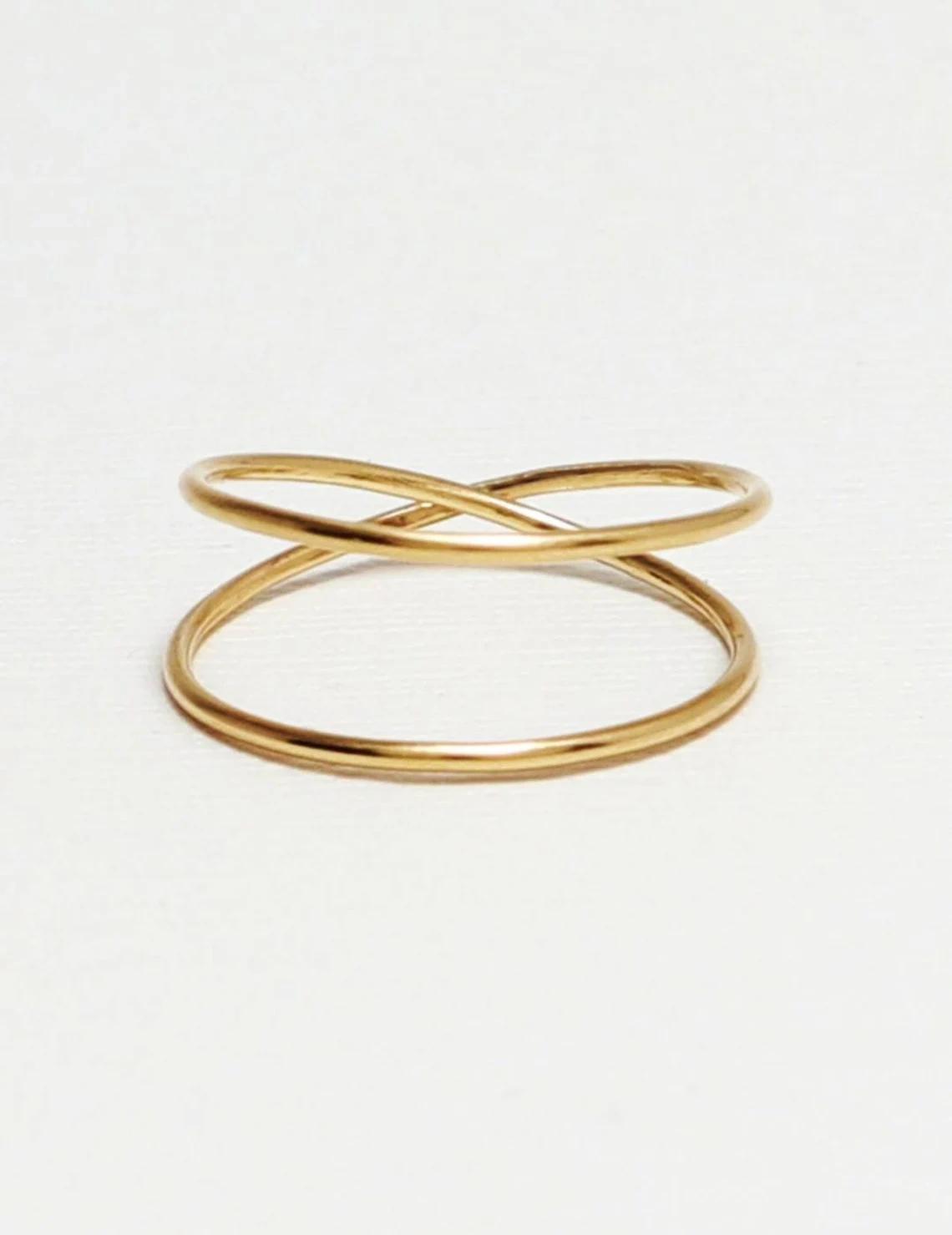 14K Solid Gold Split Shank Wire Ring Stacking Dainty Minimalist Super thin Handmade Ring Modern Double Band Delicate Unisex Criss Cross Ring-10 3/4 US/Uk size – V-1