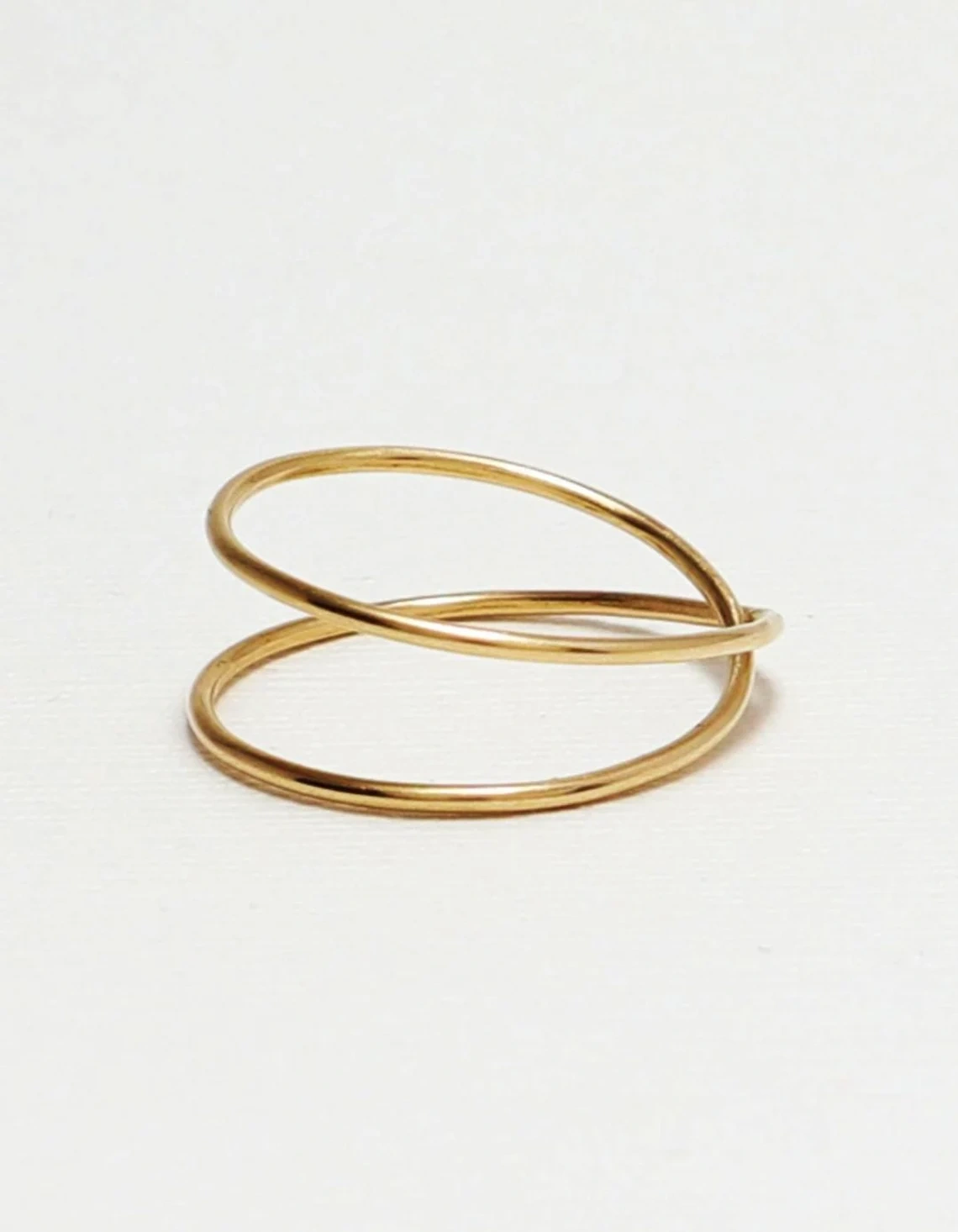 14K Solid Gold Split Shank Wire Ring Stacking Dainty Minimalist Super thin Handmade Ring Modern Double Band Delicate Unisex Criss Cross Ring-10 3/4 US/Uk size – V-2